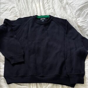 Lands' End Navy Crewneck Sweater with Green Accent